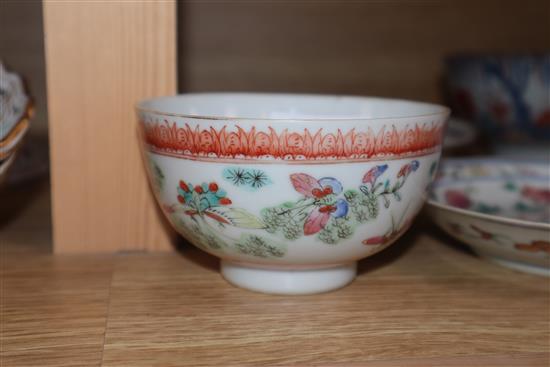 Two Chinese porcelain bowls and saucer and a Japanese dish